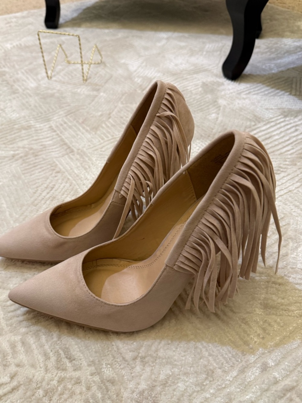 Fringe Pointed-Toe High Heels in Taupe - Picture 9 of 11